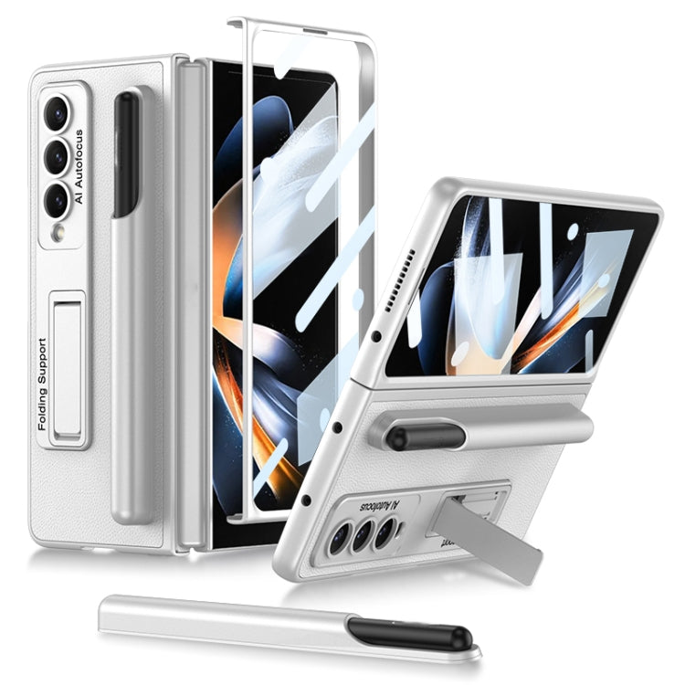 For Samsung Galaxy Z Fold4 GKK Ultra-thin Shockproof Leather Protective Case with Holder & Pen Slots(Silver) - free shipping - PMC TechLife - Order now!