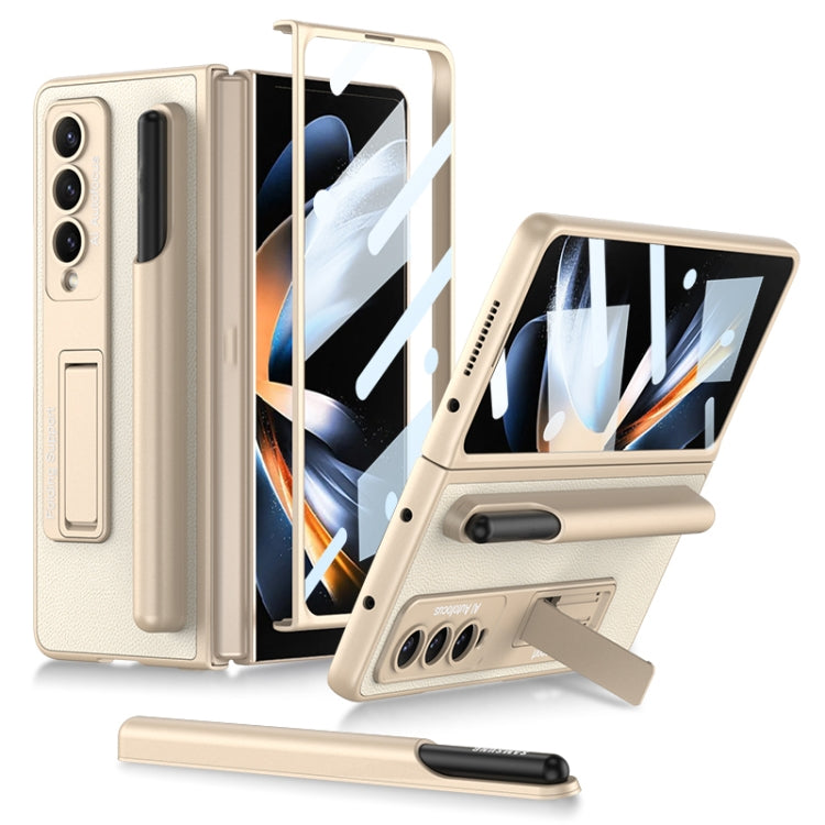 For Samsung Galaxy Z Fold4 GKK Ultra-thin Shockproof Leather Protective Case with Holder & Pen Slots(Gold) - free shipping - PMC TechLife - Order now!