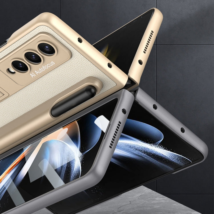 For Samsung Galaxy Z Fold4 GKK Ultra-thin Shockproof Leather Protective Case with Holder & Pen Slots(Gold) - free shipping - PMC TechLife - Order now!