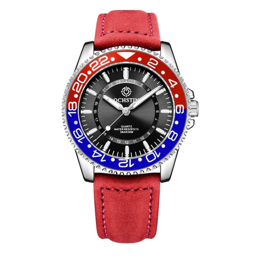 Ochstin 5019G Fashion Business Waterproof Leather Strap Quartz Watch(Black+Black+Red) - Leather Strap Watches by OCHSTIN | Online Shopping South Africa | PMC Jewellery | Buy Now Pay Later Mobicred