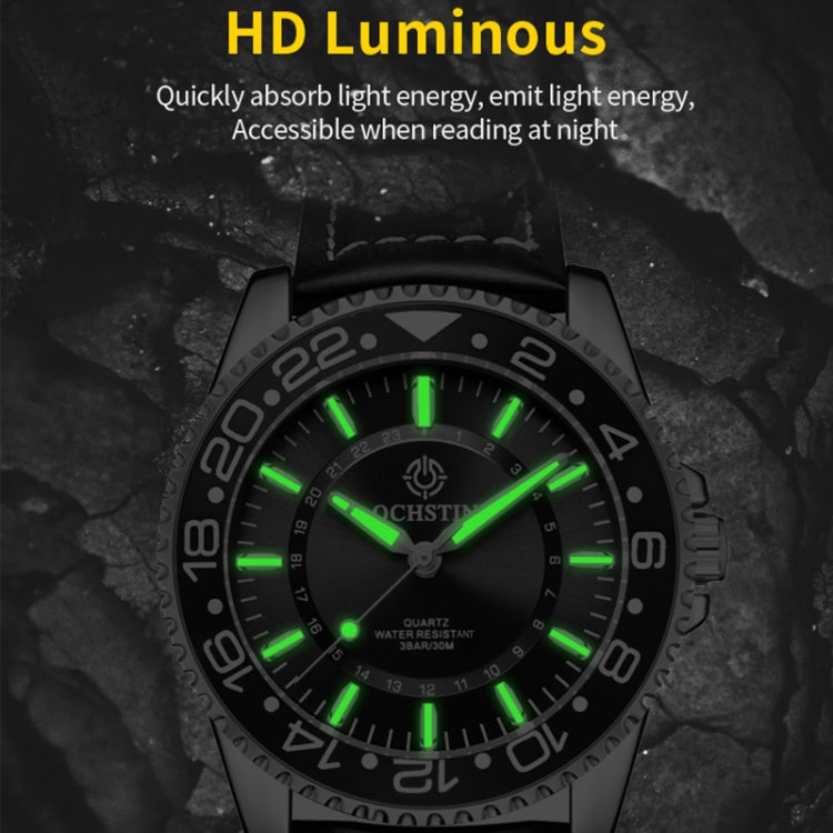 Ochstin 5019G Fashion Business Waterproof Leather Strap Quartz Watch(Green+Green) - Leather Strap Watches by OCHSTIN | Online Shopping South Africa | PMC Jewellery | Buy Now Pay Later Mobicred