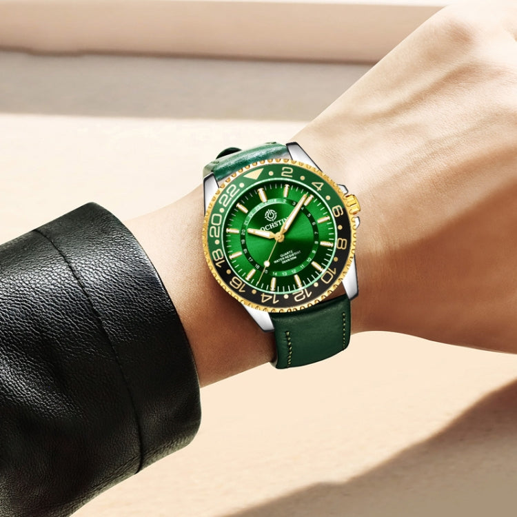 Ochstin 5019G Fashion Business Waterproof Leather Strap Quartz Watch(Green+Green) - Leather Strap Watches by OCHSTIN | Online Shopping South Africa | PMC Jewellery | Buy Now Pay Later Mobicred