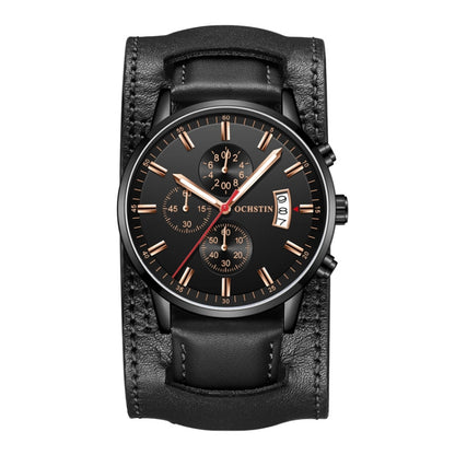 Ochstin 7266 Multifunctional Leather Wrist Wrist Waterproof Luminous Quartz Watch(Black+Black) - Leather Strap Watches by OCHSTIN | Online Shopping South Africa | PMC Jewellery | Buy Now Pay Later Mobicred