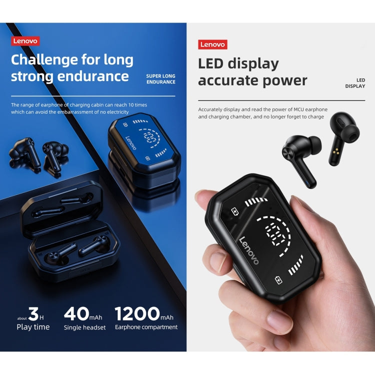 Lenovo LP3 Pro TWS Wireless Bluetooth 5.0 LED Power Display Sport Noise Reduction Earphone(Black) - TWS Earphone by Lenovo | Online Shopping South Africa | PMC Jewellery