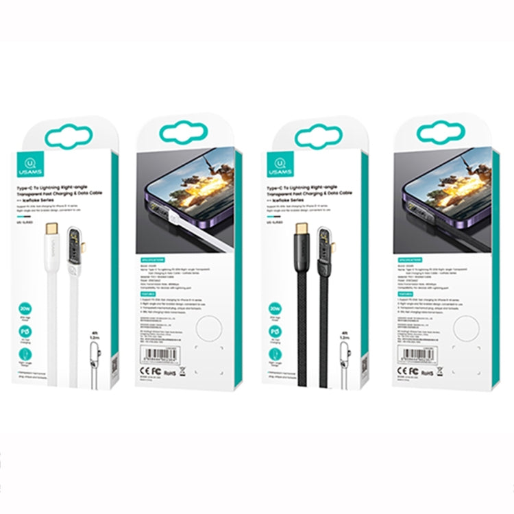 USAMS US-SJ583 PD 20W Iceflake Series Type-C to 8 Pin Right Angle Transparent Fast Charge Data Cable, Cable Length:1.2m(White) - 2 in 1 Cable by USAMS | Online Shopping South Africa | PMC Jewellery