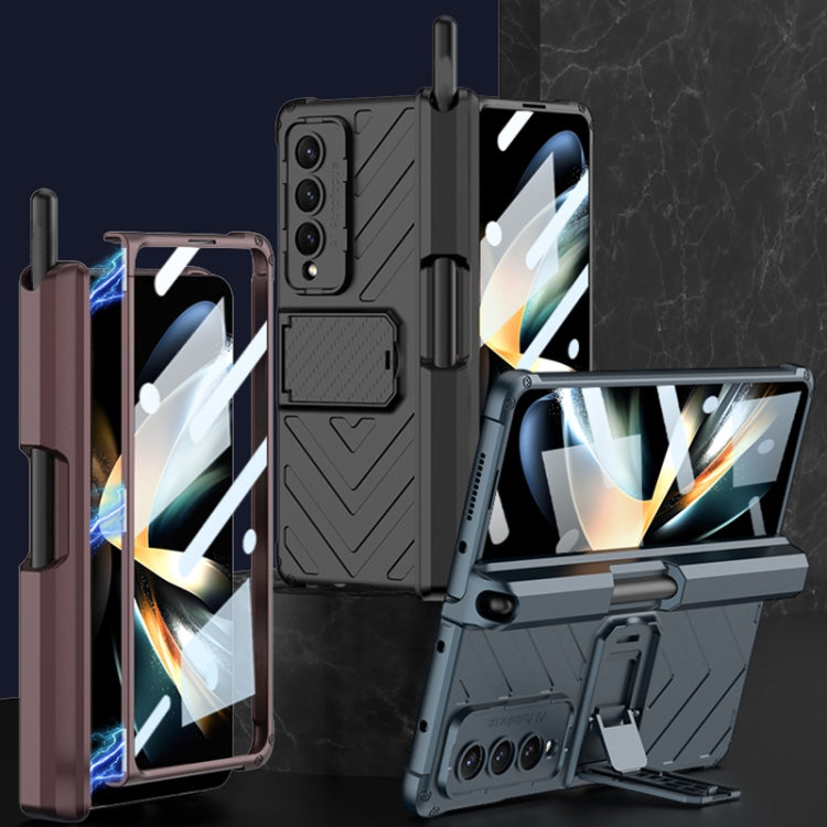For Samsung Galaxy Z Fold4 GKK Integrated Magnetic Folding Armor Shell with Push Pen Case(Silver) - Galaxy Z Fold4 5G Cases by GKK | Online Shopping South Africa | PMC TechLife | Buy Now Pay Later Mobicred