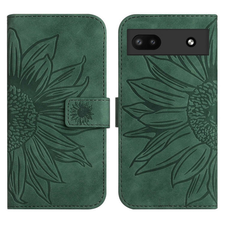 For Google Pixel 6A Skin Feel Sun Flower Pattern Flip Leather Phone Case with Lanyard(Green) - Google Cases by PMC TechLife | Online Shopping South Africa | PMC TechLife | Buy Now Pay Later Mobicred