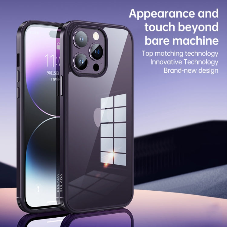 For iPhone 14 SULADA Metal Frame + Nano Glass + TPU Phone Case(Dark Blue) - free shipping - PMC TechLife - Order now!