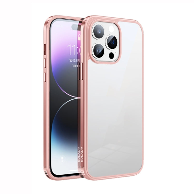 For iPhone 14 Pro SULADA Metal Frame + Nano Glass + TPU Phone Case(Pink) - iPhone 14 Pro Cases by SULADA | Online Shopping South Africa | PMC Jewellery