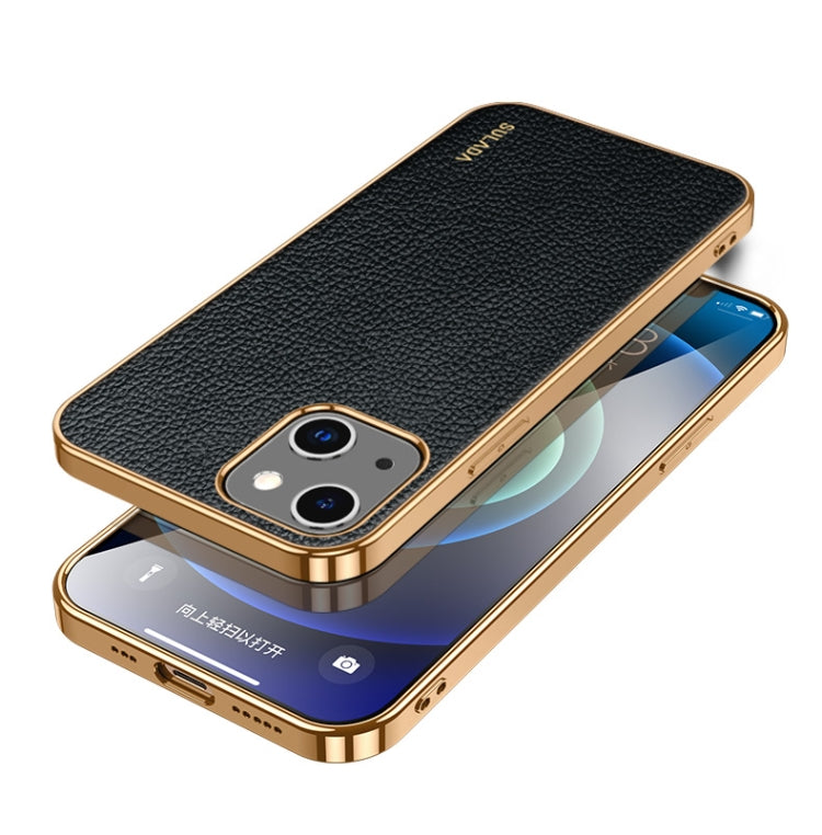 For iPhone 14 SULADA Shockproof TPU + Handmade Leather Phone Case(Black) - iPhone 14 Cases by SULADA | Online Shopping South Africa | PMC TechLife | Buy Now Pay Later Mobicred