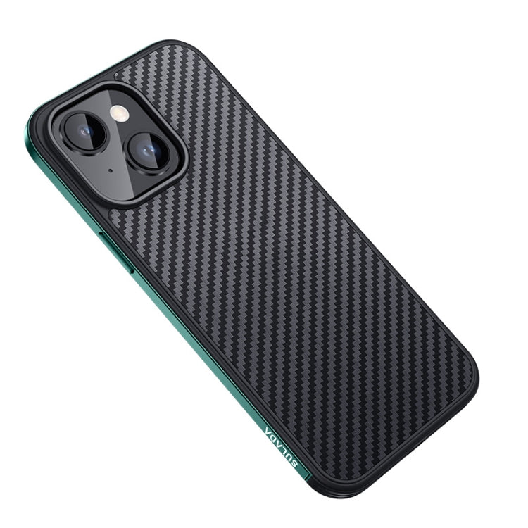 For iPhone 14 SULADA Carbon Fiber Textured Shockproof Metal + TPU Frame Case(Dark Green) - iPhone 14 Cases by SULADA | Online Shopping South Africa | PMC Jewellery