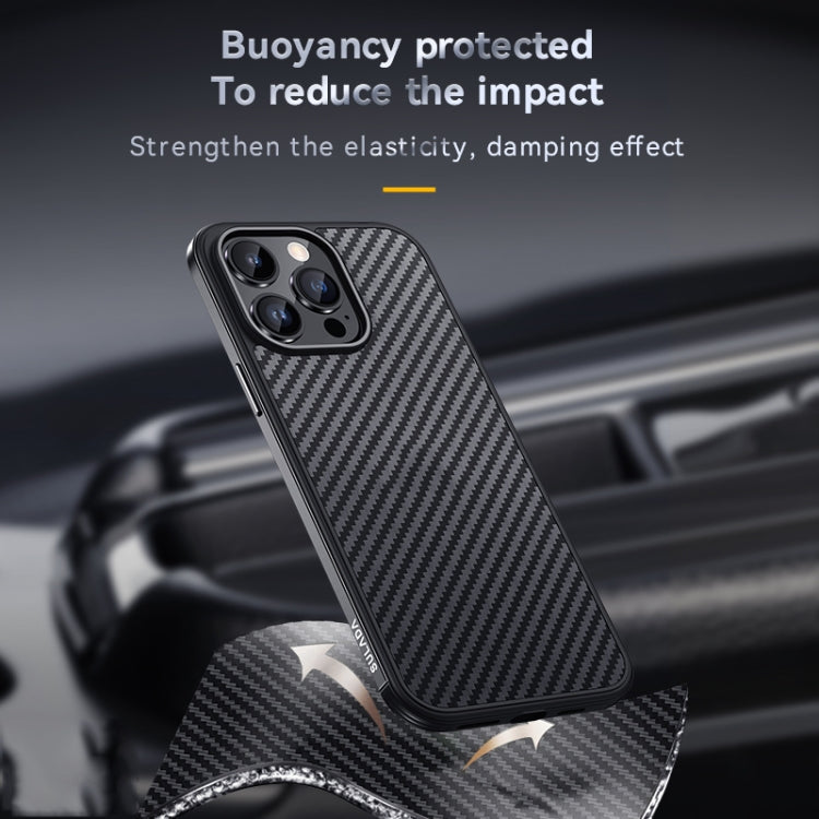 For iPhone 14 SULADA Carbon Fiber Textured Shockproof Metal + TPU Frame Case(Silver) - iPhone 14 Cases by SULADA | Online Shopping South Africa | PMC Jewellery | Buy Now Pay Later Mobicred