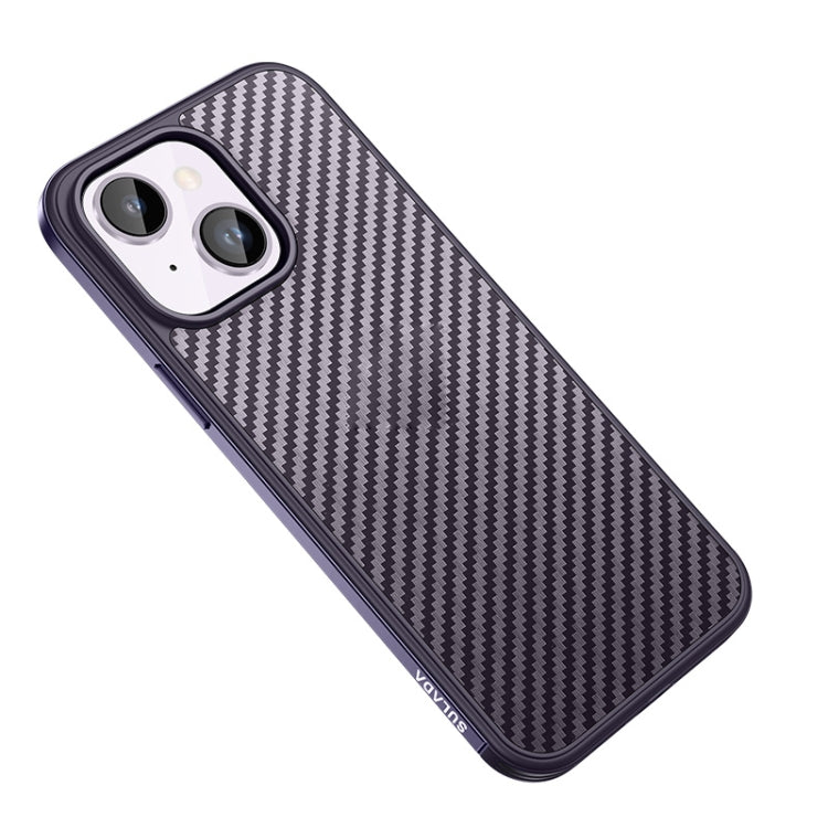 For iPhone 14 Plus SULADA Carbon Fiber Textured Shockproof Metal + TPU Frame Case(Dark Purple) - iPhone 14 Plus Cases by SULADA | Online Shopping South Africa | PMC Jewellery