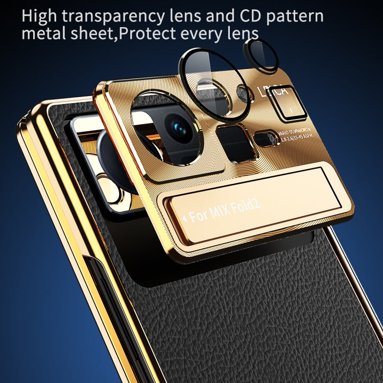 For Xiaomi Mix Fold 2 Plain Leather Double Hinged Folding Phone Case with Stylus(Gold+Blue) - Xiaomi Cases by PMC TechLife | Online Shopping South Africa | PMC TechLife