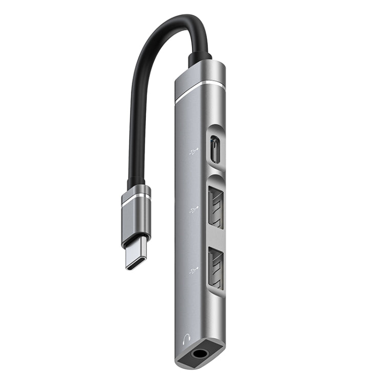 USB-C / Type-C to 3.5mm + 2USB + Type-C HUB Docking Station(Grey) - USB HUB by PMC TechLife | Online Shopping South Africa | PMC TechLife | Buy Now Pay Later Mobicred