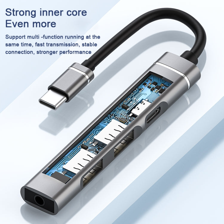 USB-C / Type-C to 3.5mm + 2USB + Type-C HUB Docking Station(Grey) - USB HUB by PMC TechLife | Online Shopping South Africa | PMC TechLife | Buy Now Pay Later Mobicred
