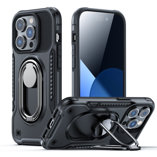 For iPhone 14 Pro JOYROOM PC + TPU Dual-layer Shockproof Phone Case with Rotating Holder(Black) - iPhone 14 Pro Cases by JOYROOM | Online Shopping South Africa | PMC Jewellery