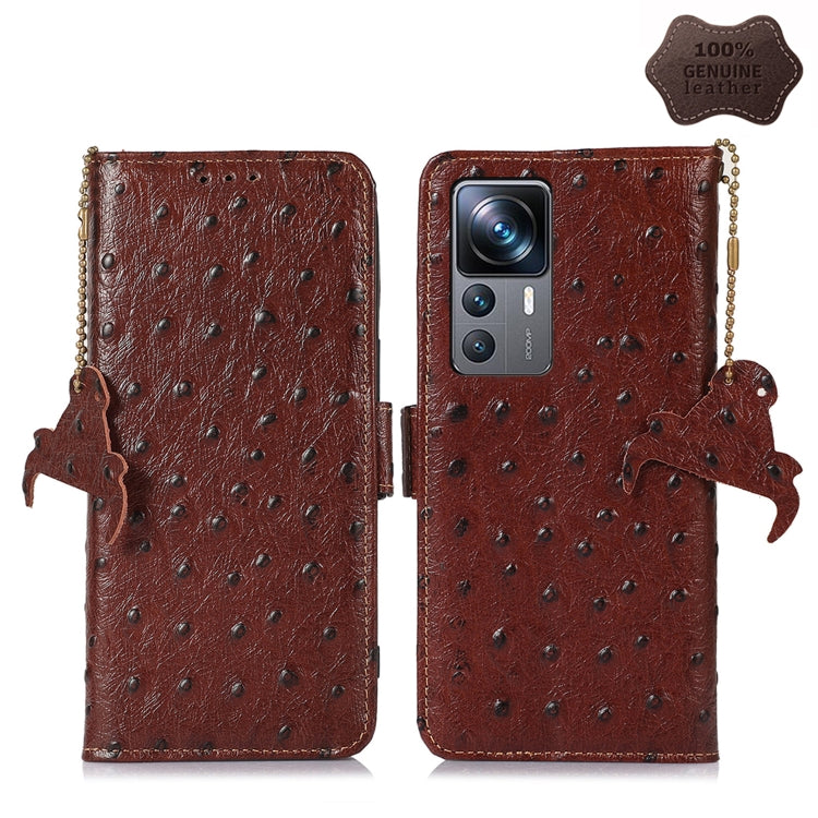For Xiaomi 12T / 12T Pro / Redmi K50 Ultra Ostrich Pattern Genuine Leather RFID Phone Case(Coffee) - free shipping - PMC TechLife - Order now!