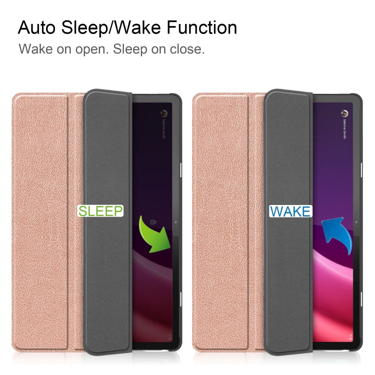 For Lenovo Tab P11 Gen 2 Custer Pure Color 3-Fold Holder Leather Smart Tablet Case(Rose Gold) - free shipping - PMC TechLife - Order now!