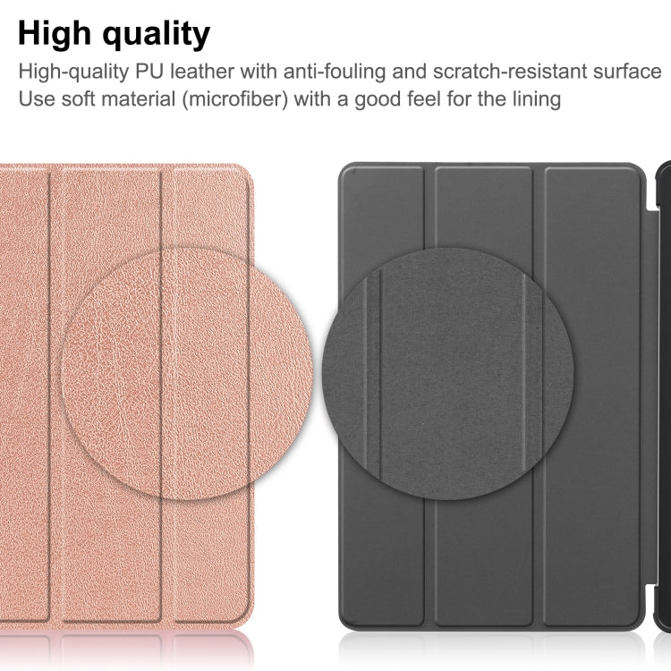 For Lenovo Tab P11 Gen 2 Custer Pure Color 3-Fold Holder Leather Smart Tablet Case(Rose Gold) - free shipping - PMC TechLife - Order now!