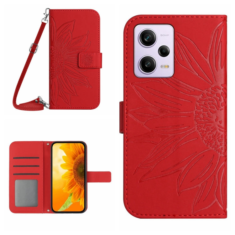 For Xiaomi Redmi Note 12 Pro+ China / Global / Note 12 Explorer Skin Feel Sun Flower Pattern Flip Leather Phone Case with Lanyard(Red) - free shipping - PMC TechLife - Order now!