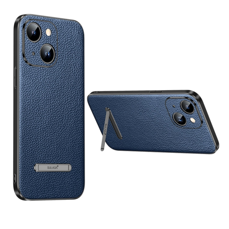 For iPhone 14 Plus SULADA Famous Artisan Series Litchi Leather PC + TPU Phone Case(Blue) - iPhone 14 Plus Cases by SULADA | Online Shopping South Africa | PMC TechLife