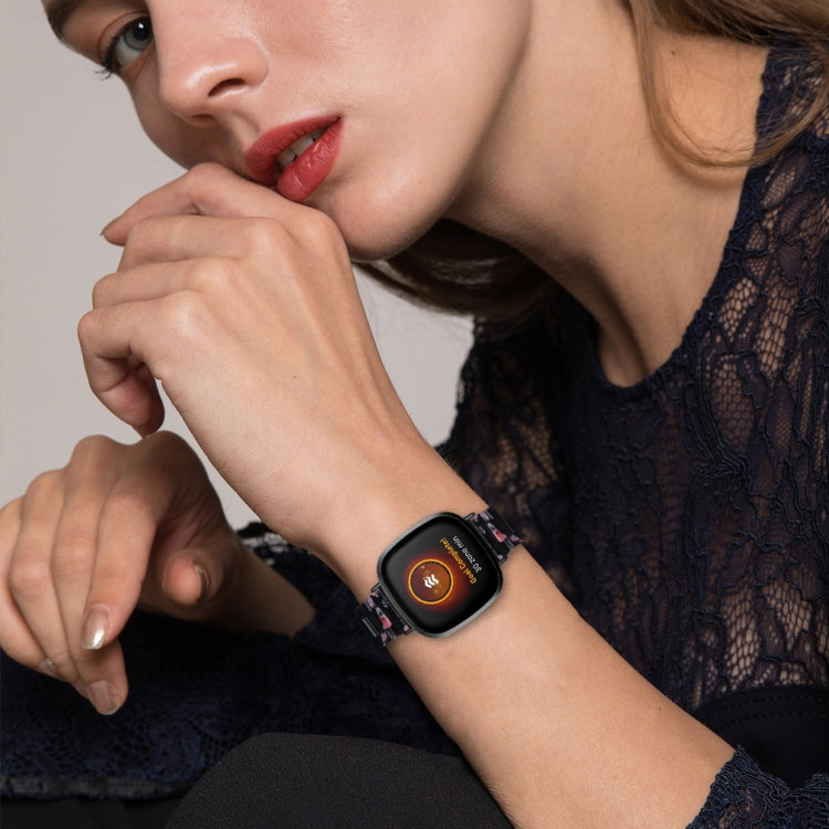For Fitbit Versa 4 / Sense 2 Universal Resin Watch Band(Black Pink Flower) - free shipping - PMC TechLife - Order now!