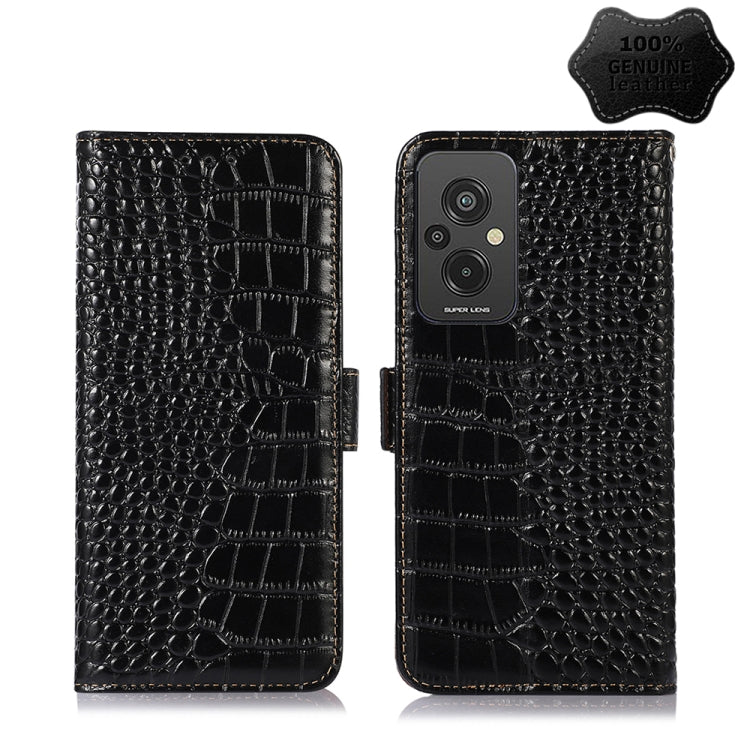 For Xiaomi Redmi 11 Prime 4G Magnetic Crocodile Texture Genuine Leather RFID Phone Case(Black) - Xiaomi Cases by PMC TechLife | Online Shopping South Africa | PMC TechLife