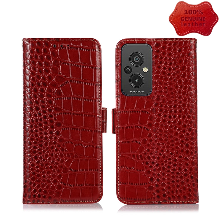 For Xiaomi Redmi 11 Prime 4G Magnetic Crocodile Texture Genuine Leather RFID Phone Case(Red) - Xiaomi Cases by PMC TechLife | Online Shopping South Africa | PMC TechLife