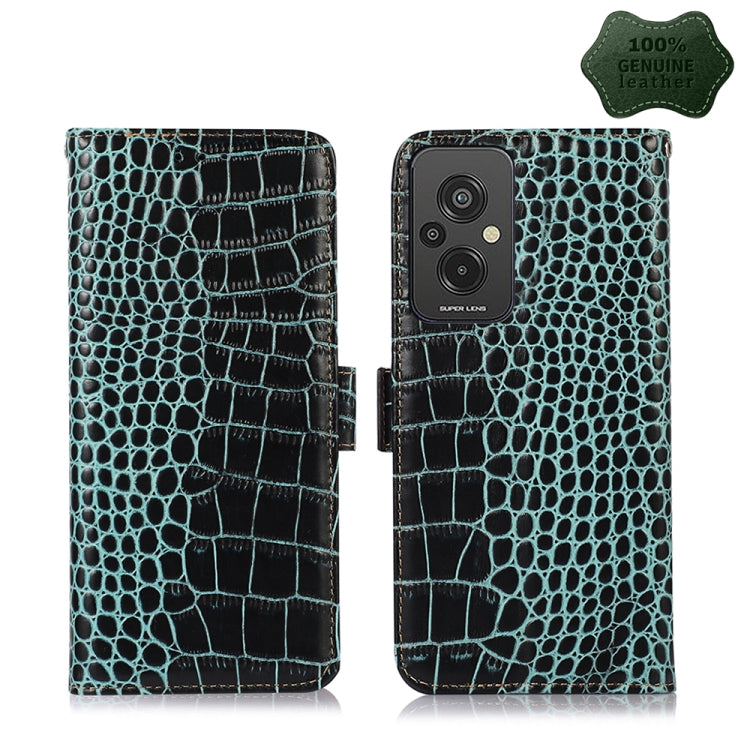 For Xiaomi Redmi 11 Prime 4G Magnetic Crocodile Texture Genuine Leather RFID Phone Case(Green) - Xiaomi Cases by PMC TechLife | Online Shopping South Africa | PMC TechLife