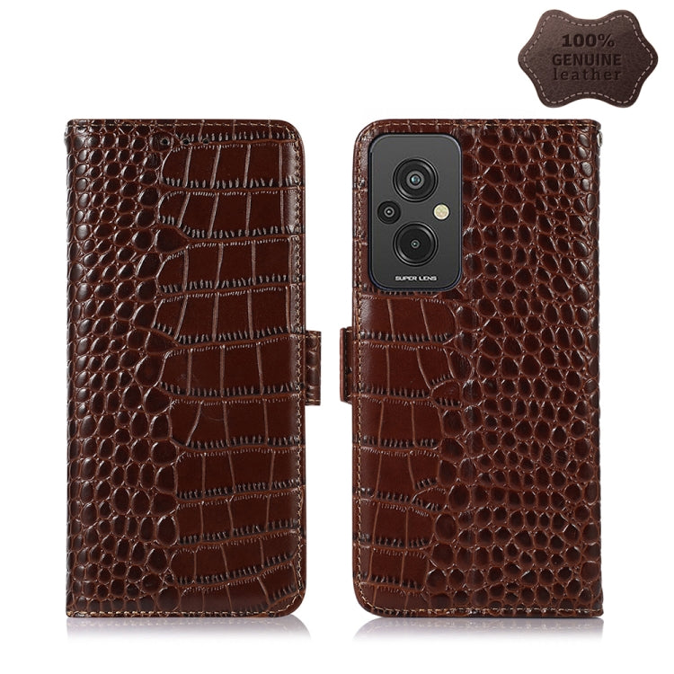 For Xiaomi Redmi 11 Prime 4G Magnetic Crocodile Texture Genuine Leather RFID Phone Case(Brown) - Xiaomi Cases by PMC TechLife | Online Shopping South Africa | PMC TechLife