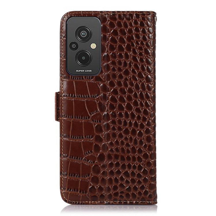 For Xiaomi Redmi 11 Prime 4G Magnetic Crocodile Texture Genuine Leather RFID Phone Case(Brown) - Xiaomi Cases by PMC TechLife | Online Shopping South Africa | PMC TechLife