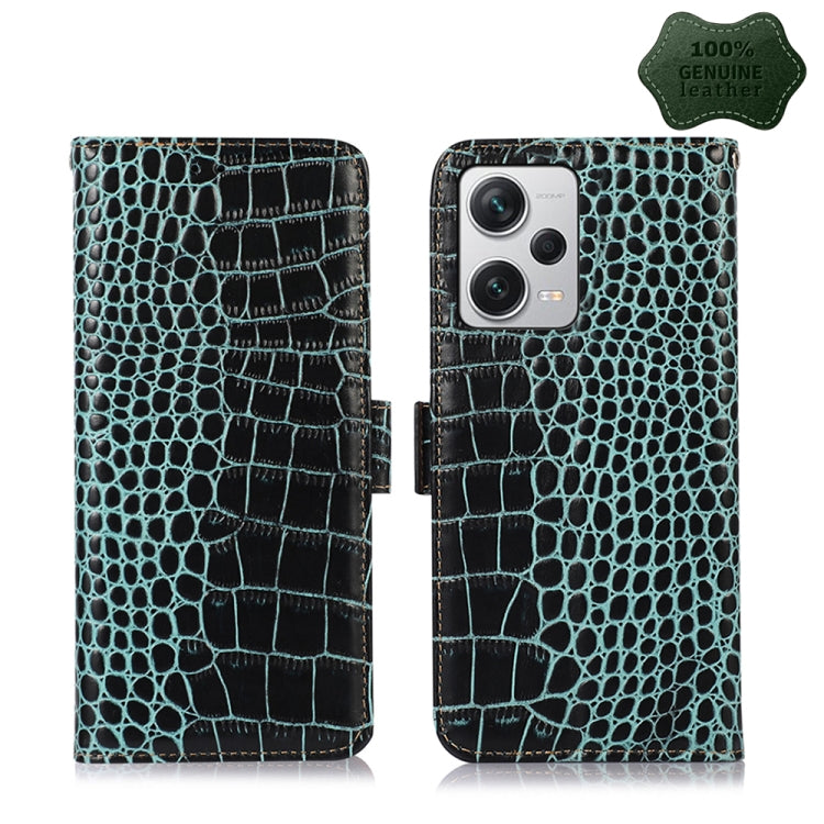 For Xiaomi Redmi Note 12 Pro+ China Magnetic Crocodile Texture Genuine Leather RFID Phone Case(Green) - Note 12 Pro+ Cases by PMC TechLife | Online Shopping South Africa | PMC TechLife