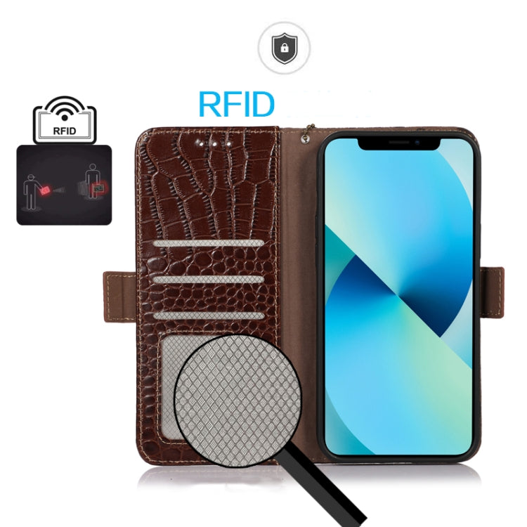 For Xiaomi Redmi Note 12 Pro+ China Magnetic Crocodile Texture Genuine Leather RFID Phone Case(Brown) - Note 12 Pro+ Cases by PMC TechLife | Online Shopping South Africa | PMC TechLife