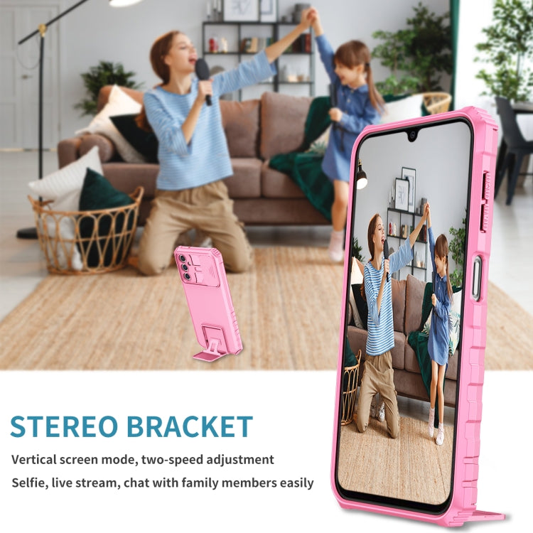 For Samsung Galaxy A14 5G Stereoscopic Holder Sliding Camshield Phone Case(Pink) - free shipping - PMC TechLife - Order now!