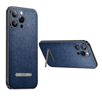 For iPhone 14 SULADA Invisible Bracket Leather Back Cover Phone Case(Blue) - iPhone 14 Cases by SULADA | Online Shopping South Africa | PMC Jewellery