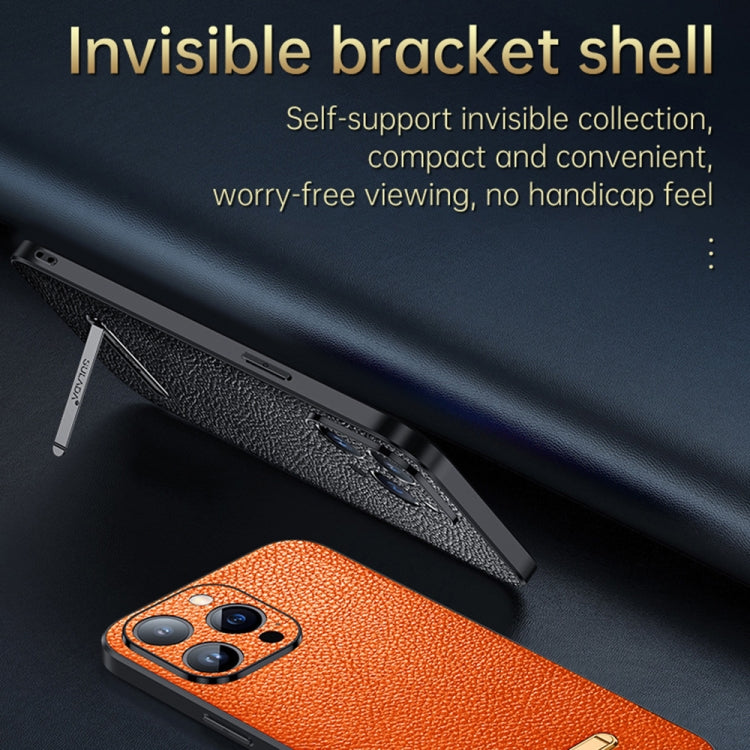 For iPhone 14 SULADA Invisible Bracket Leather Back Cover Phone Case(Orange) - iPhone 14 Cases by SULADA | Online Shopping South Africa | PMC Jewellery