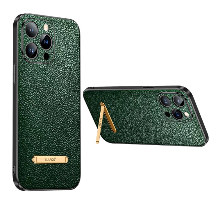 For iPhone 14 Pro SULADA Invisible Bracket Leather Back Cover Phone Case(Dark Green) - iPhone 14 Pro Cases by SULADA | Online Shopping South Africa | PMC Jewellery | Buy Now Pay Later Mobicred