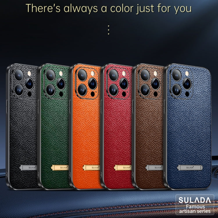 For iPhone 14 Pro SULADA Invisible Bracket Leather Back Cover Phone Case(Dark Green) - iPhone 14 Pro Cases by SULADA | Online Shopping South Africa | PMC Jewellery | Buy Now Pay Later Mobicred