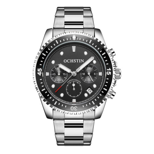 OCHSTIN 7019C Multifunctional Quartz Waterproof Luminous Steel Strap Men Watch(Black+Silver) - Metal Strap Watches by OCHSTIN | Online Shopping South Africa | PMC Jewellery | Buy Now Pay Later Mobicred