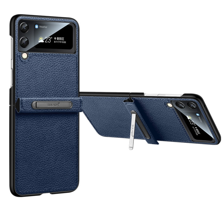 For Samsung Galaxy Z Flip3 5G SULADA Invisible Bracket Leather Back Cover Phone Case(Blue) - Galaxy Phone Cases by SULADA | Online Shopping South Africa | PMC TechLife | Buy Now Pay Later Mobicred