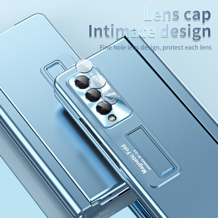 For Samsung Galaxy Z Fold3 5G Electroplating Corrugated Hinge Folding Phone Case with Pen Slot(Blue) - free shipping - PMC TechLife - Order now!