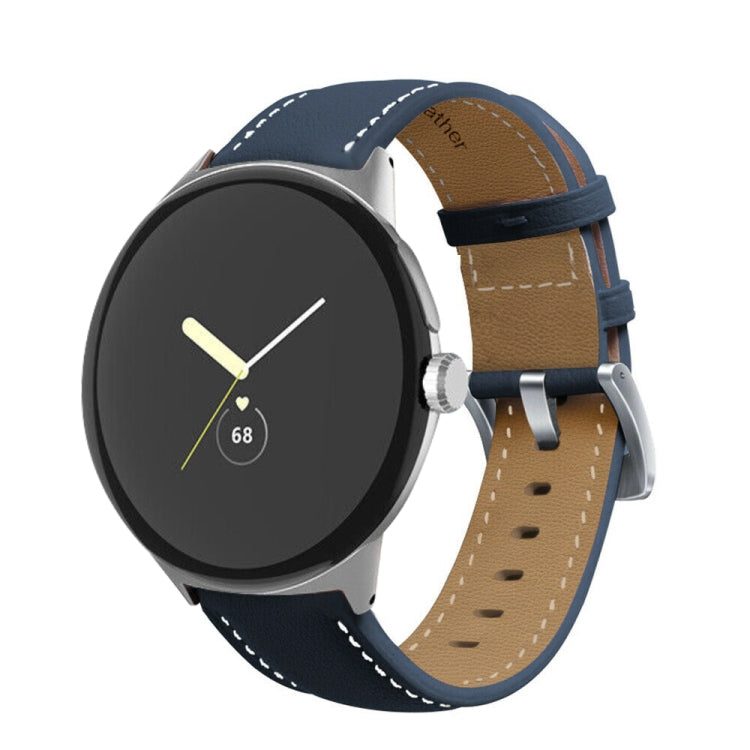 For Google Pixel Watch Pointed Tail Stitching Genuine Leather Watch Band(Blue) - free shipping - PMC TechLife - Order now!