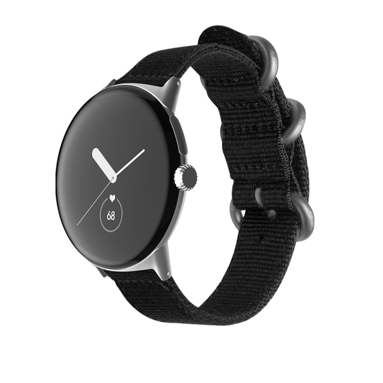 For Google Pixel Watch Woven Nylon Steel Buckle Watch Band(Black+Silver) - free shipping - PMC TechLife - Order now!