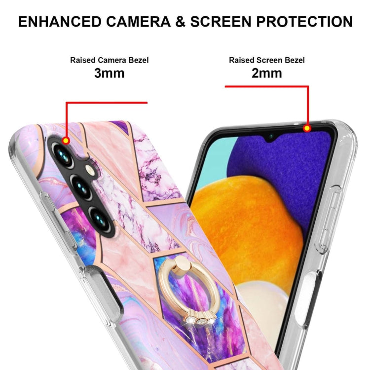 For Samsung Galaxy A14 5G Splicing Marble Flower IMD TPU Phone Case Ring Holder(Light Purple) - free shipping - PMC TechLife - Order now!