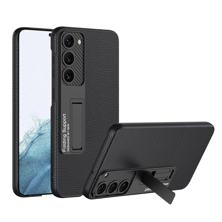 For Samsung Galaxy S23 5G GKK Plain Leather Shockproof Phone Case with Holder(Black) - Galaxy S23 5G Cases by GKK | Online Shopping South Africa | PMC TechLife | Buy Now Pay Later Mobicred