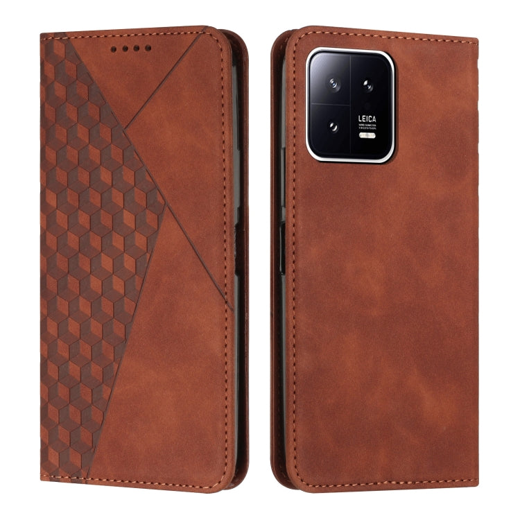For Xiaomi 13 Diamond Splicing Skin Feel Magnetic Leather Phone Case(Brown) - free shipping - PMC TechLife - Order now!