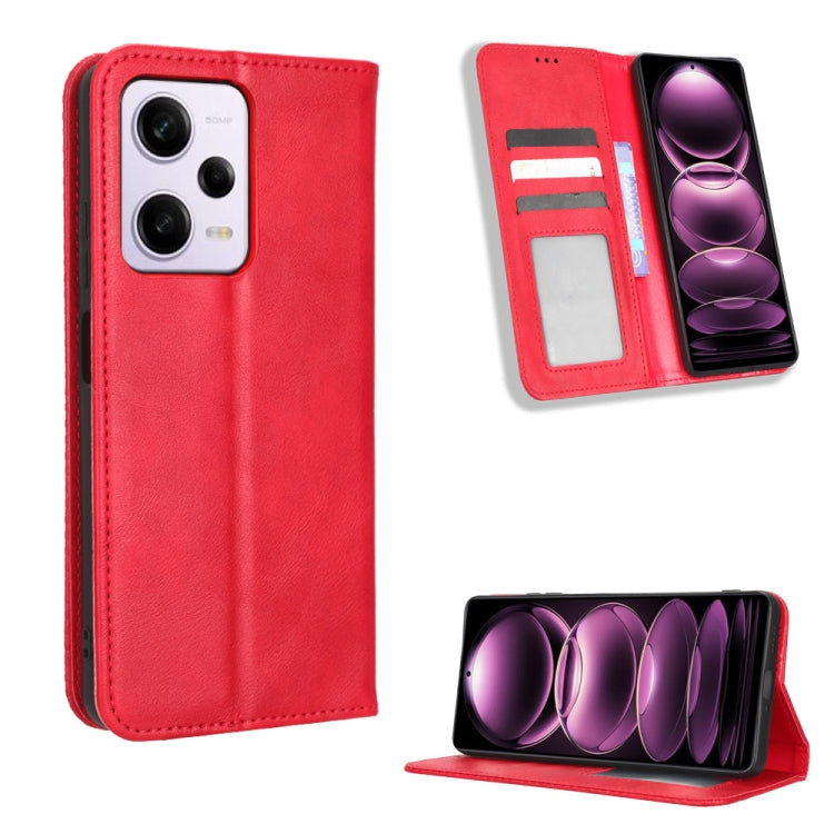 For Xiaomi Redmi Note 12 Pro+ Global Magnetic Buckle Retro Texture Leather Phone Case(Red) - free shipping - PMC TechLife - Order now!