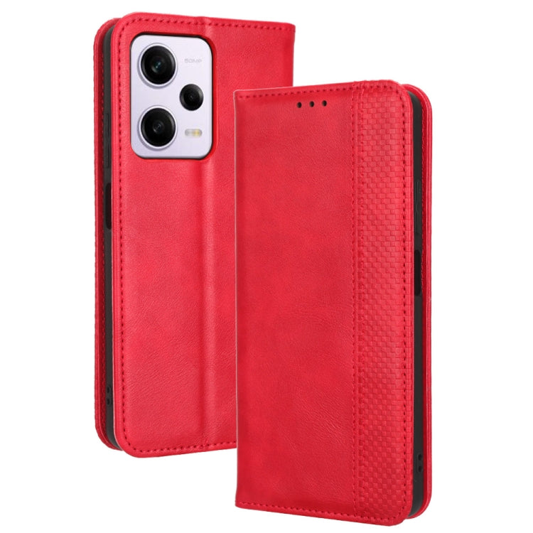 For Xiaomi Redmi Note 12 Pro+ Global Magnetic Buckle Retro Texture Leather Phone Case(Red) - free shipping - PMC TechLife - Order now!