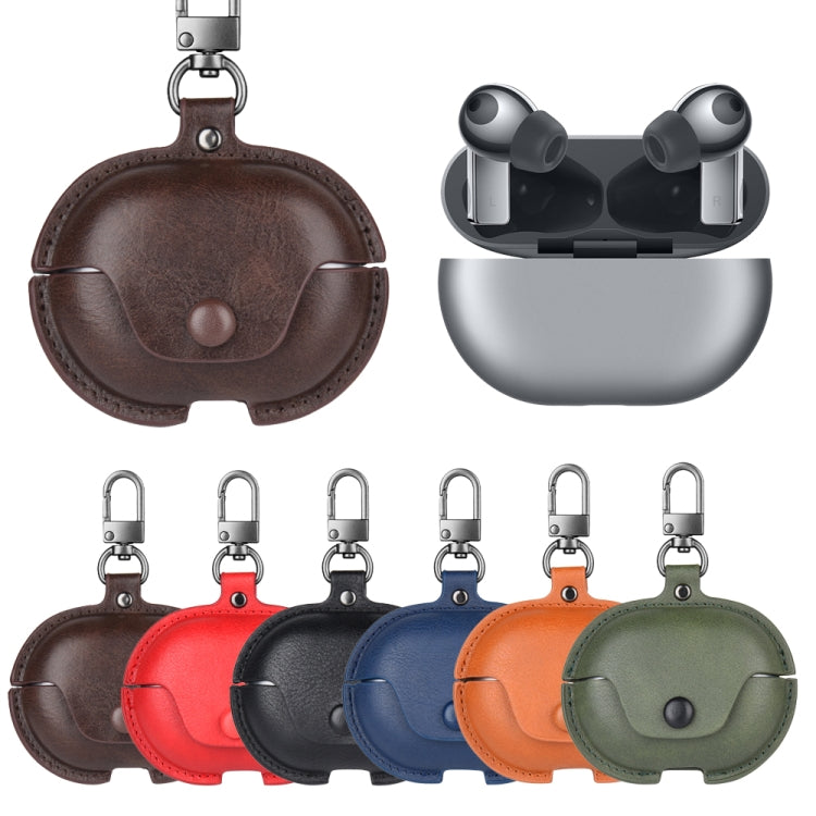 For Huawei FreeBuds Pro Business Leather Earphone Protective Case with Hook(Dark Brown) - Huawei Earphone Case by PMC TechLife | Online Shopping South Africa | PMC TechLife